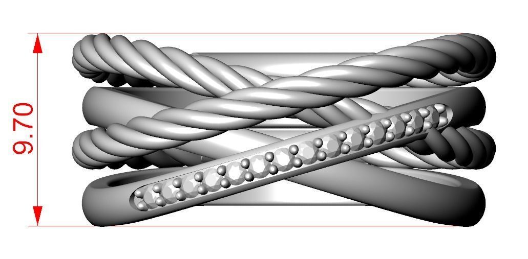 Stylish engagement ring with rope braiding in the form of x 370 3D print model_21