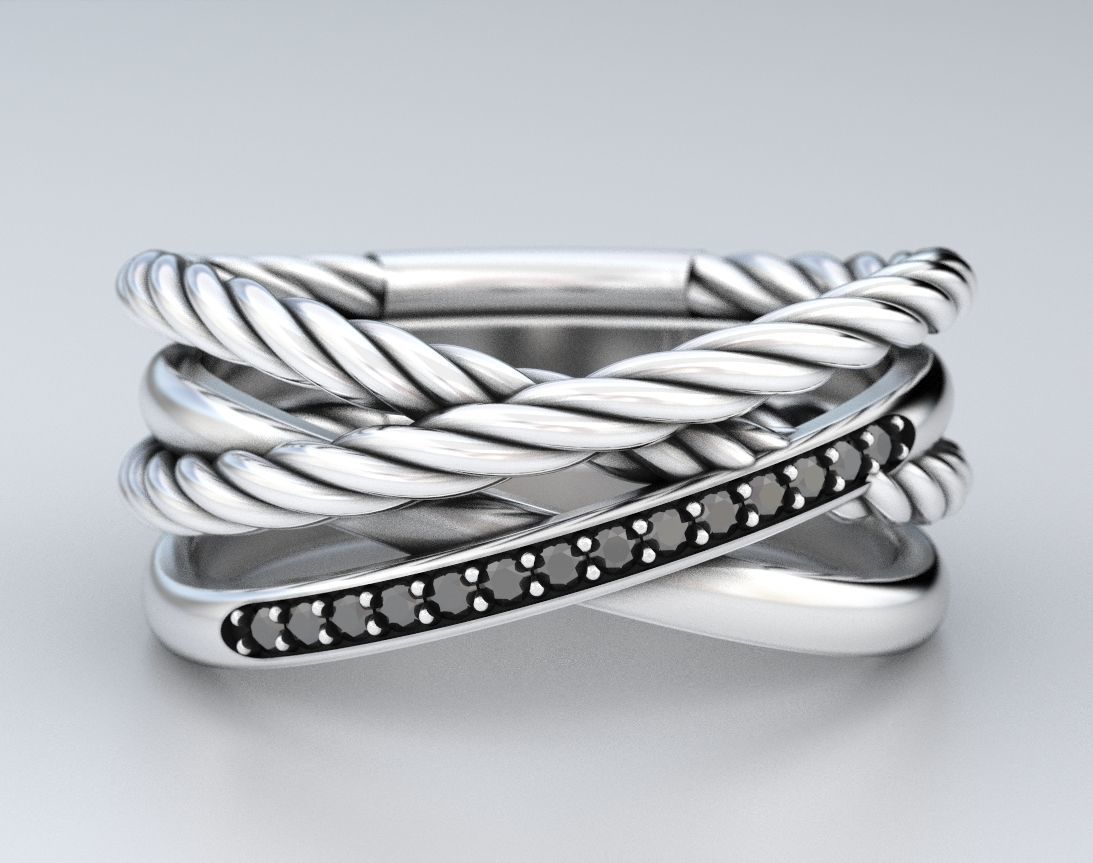 Stylish engagement ring with rope braiding in the form of x 370 3D print model_11