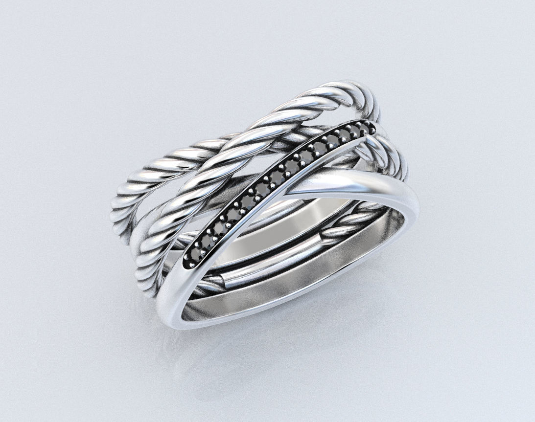 Stylish engagement ring with rope braiding in the form of x 370 3D print model_10