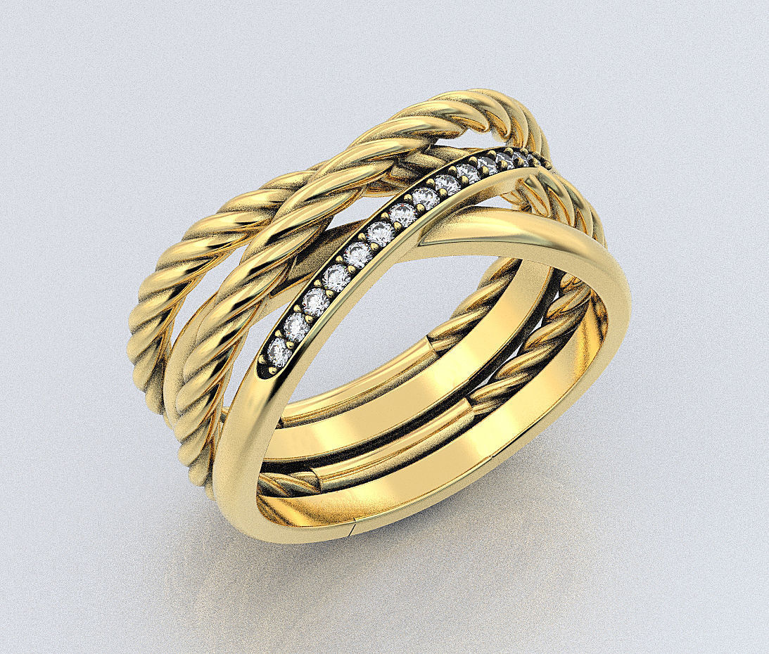 Stylish engagement ring with rope braiding in the form of x 370 3D print model_2