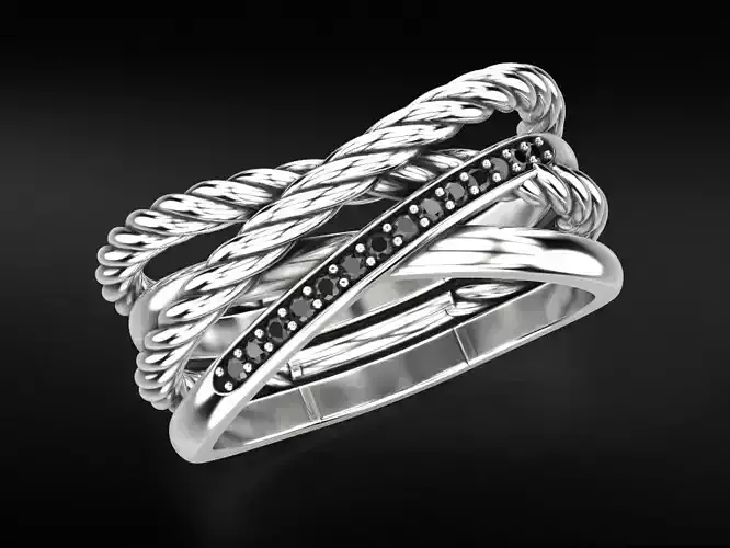 Stylish engagement ring with rope braiding in the form of x 370 3D print model
