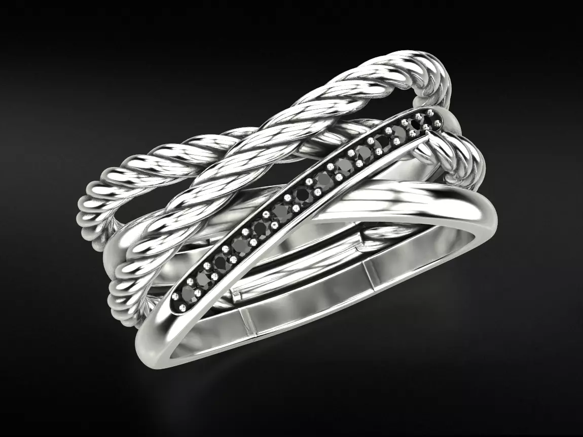 Stylish engagement ring with rope braiding in the form of x 370 3D print model_0