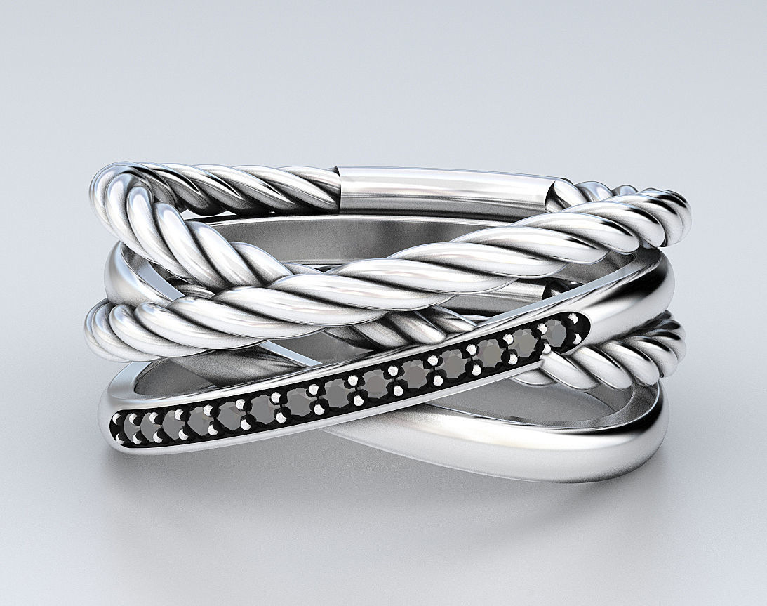 Stylish engagement ring with rope braiding in the form of x 370 3D print model_12