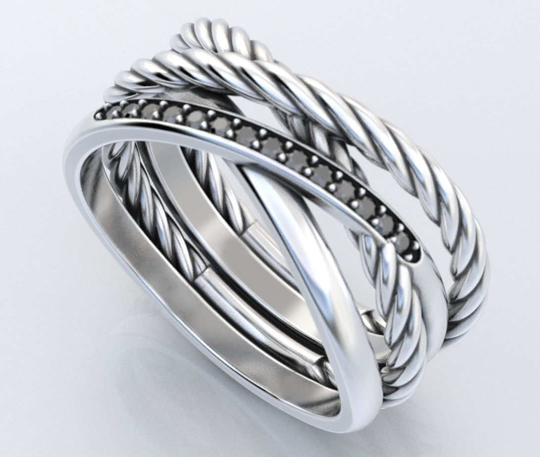 Stylish engagement ring with rope braiding in the form of x 370 3D print model_5