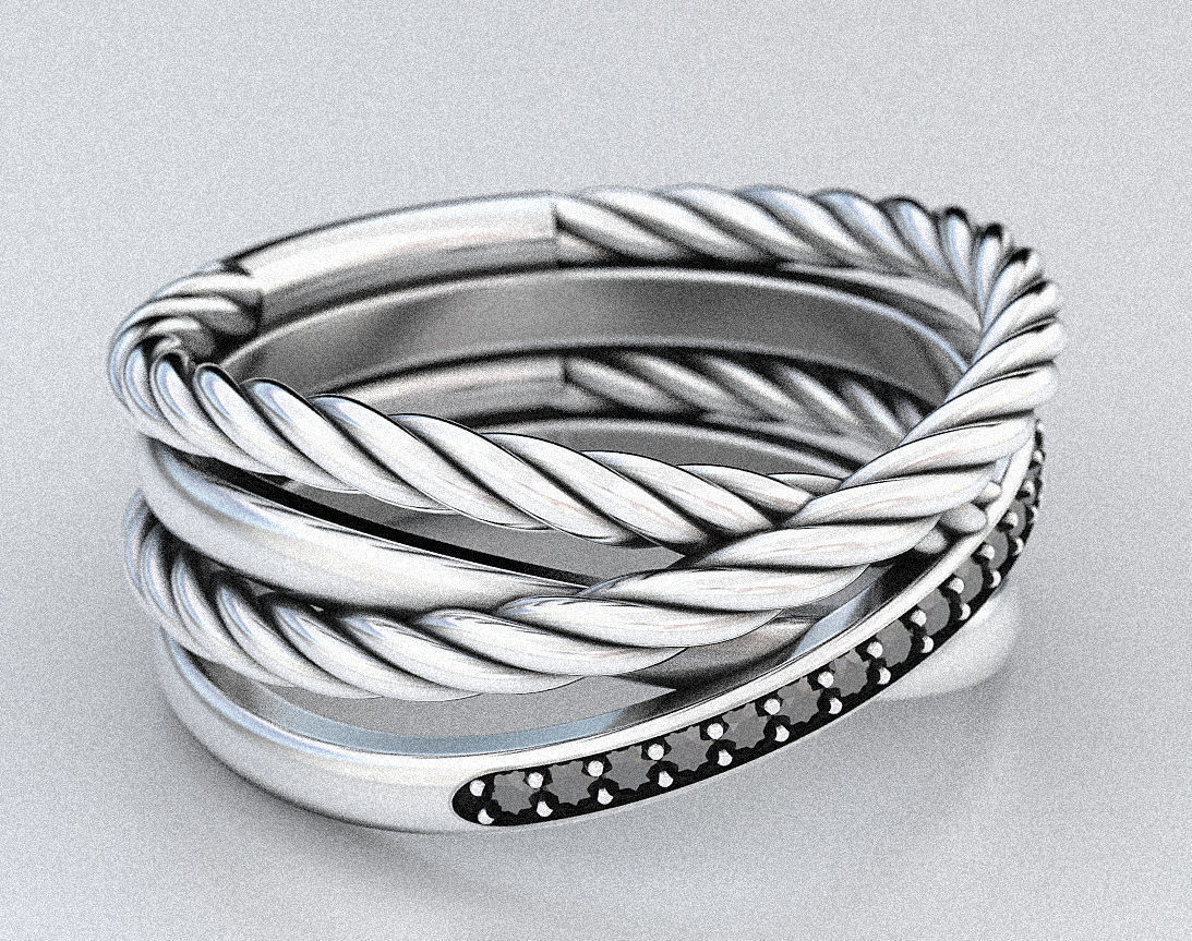 Stylish engagement ring with rope braiding in the form of x 370 3D print model_9