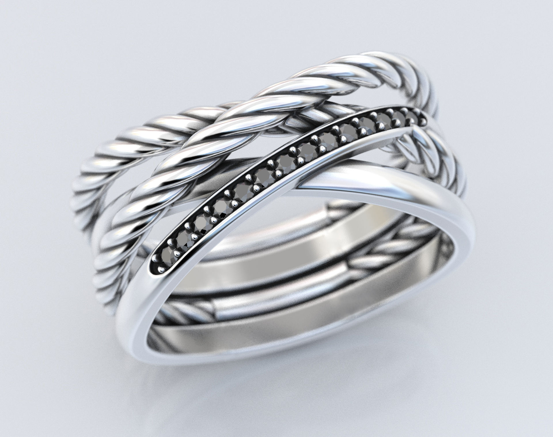 Stylish engagement ring with rope braiding in the form of x 370 3D print model_1