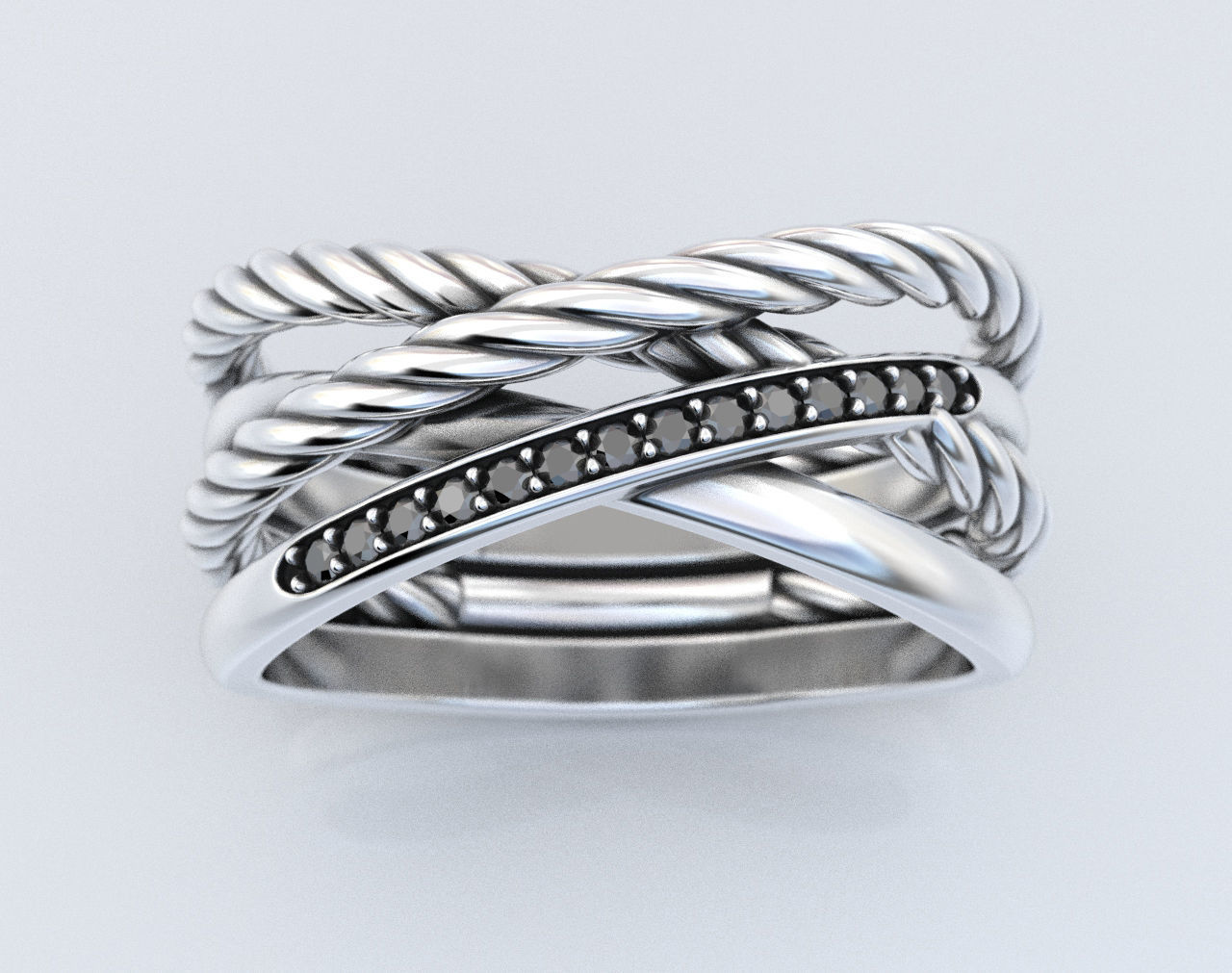 Stylish engagement ring with rope braiding in the form of x 370 3D print model_3