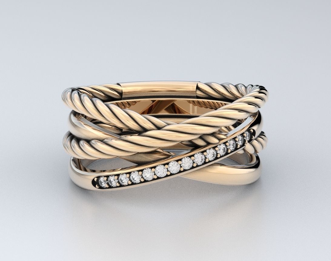 Stylish engagement ring with rope braiding in the form of x 370 3D print model_8