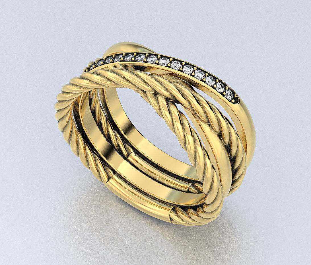 Stylish engagement ring with rope braiding in the form of x 370 3D print model_4