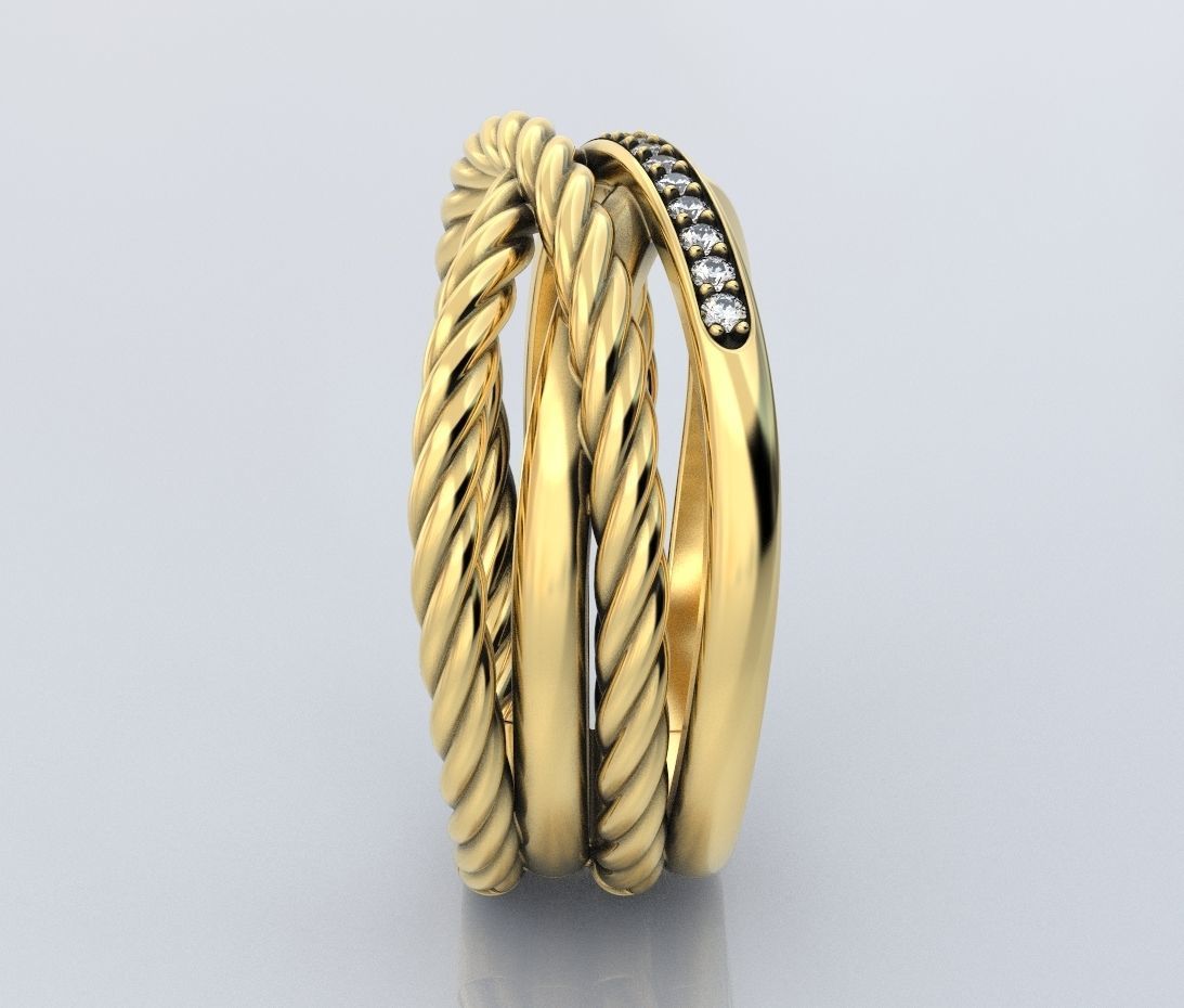 Stylish engagement ring with rope braiding in the form of x 370 3D print model_6