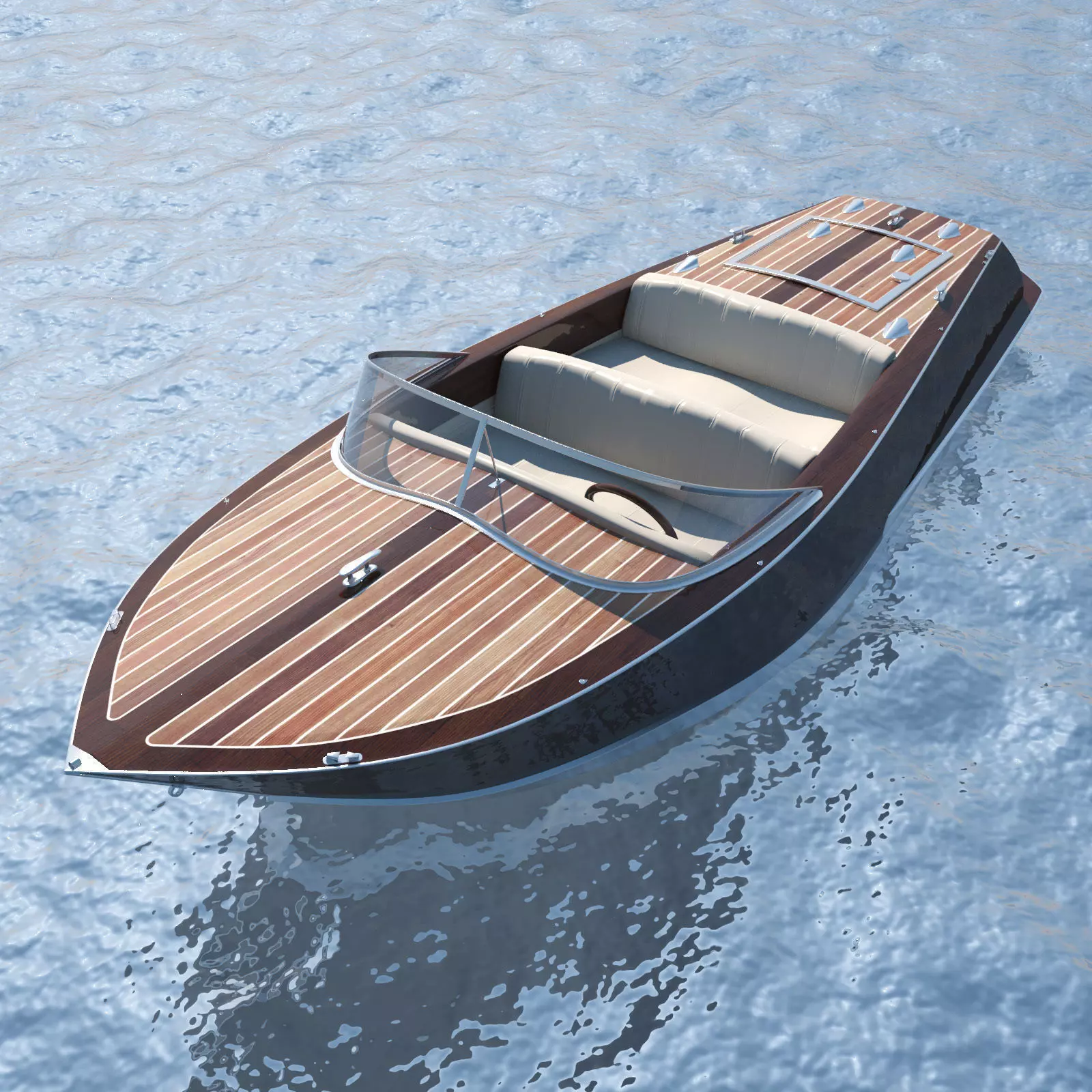 Speedboat wooden motor boat 3D model_0