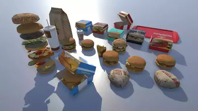 Fast food with LOD Low-poly 3D model
