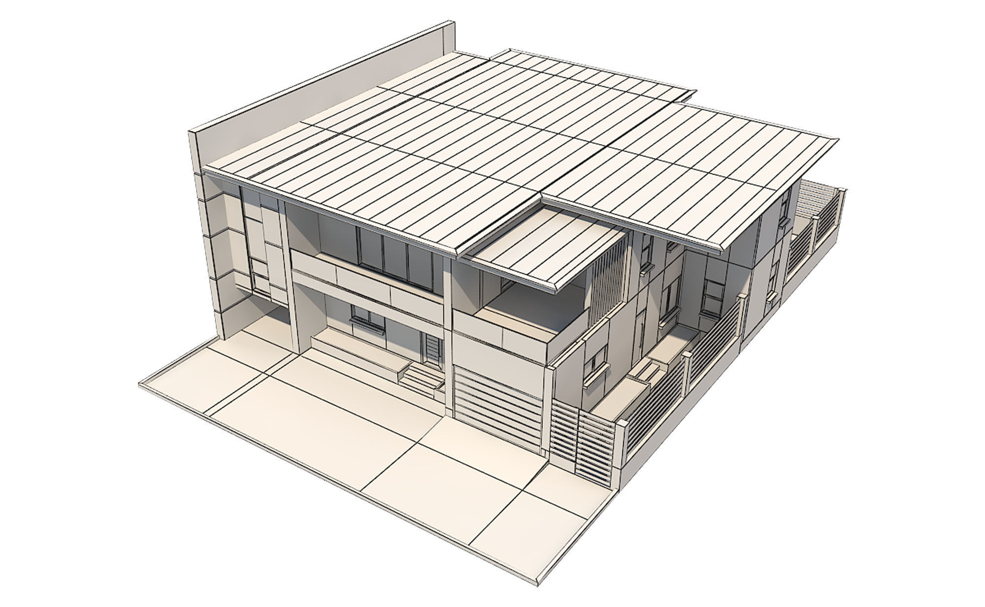 Modern House 5 Free 3D model_12