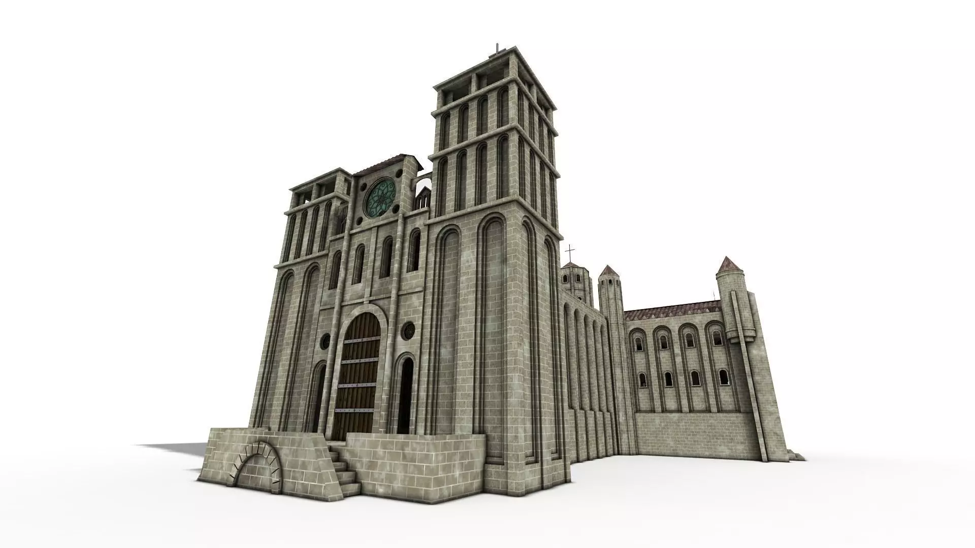 Cathedral Romanesque with Hermitage and houses 3D model_0