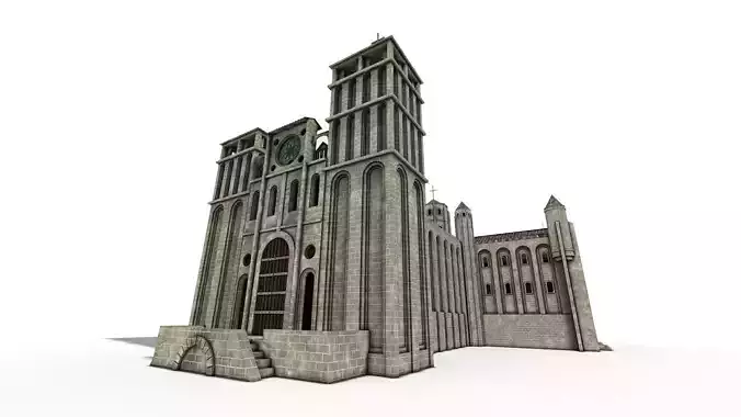Cathedral Romanesque with Hermitage and houses 3D model