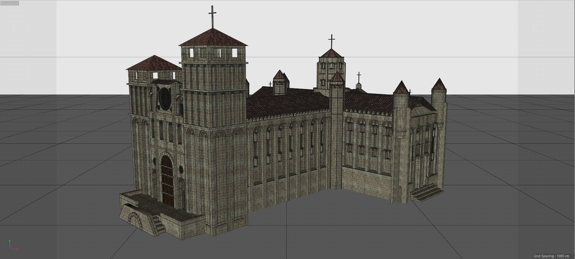 Cathedral Romanesque with Hermitage and houses 3D model_9