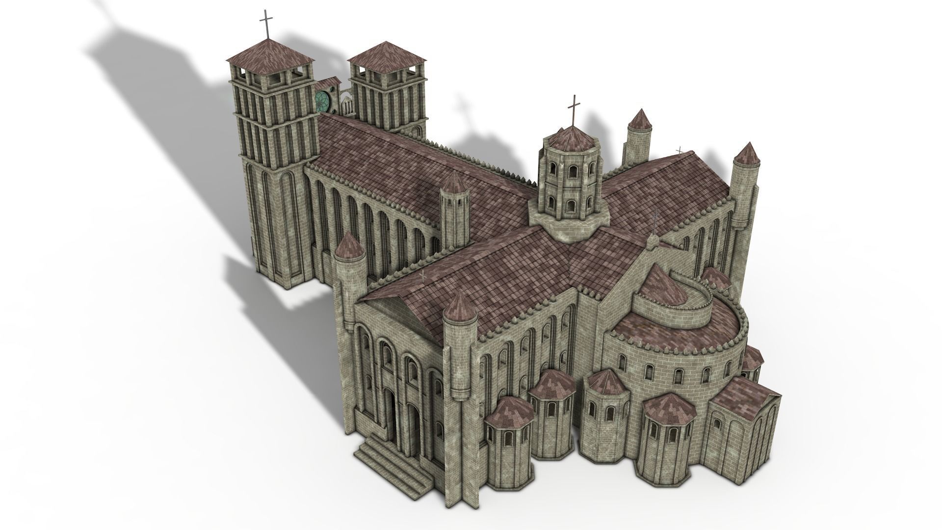 Cathedral Romanesque with Hermitage and houses 3D model_4