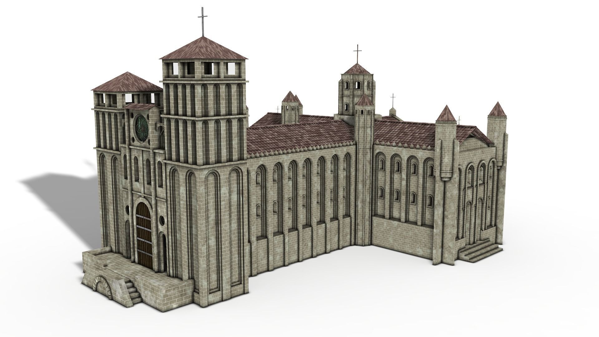 Cathedral Romanesque with Hermitage and houses 3D model_2
