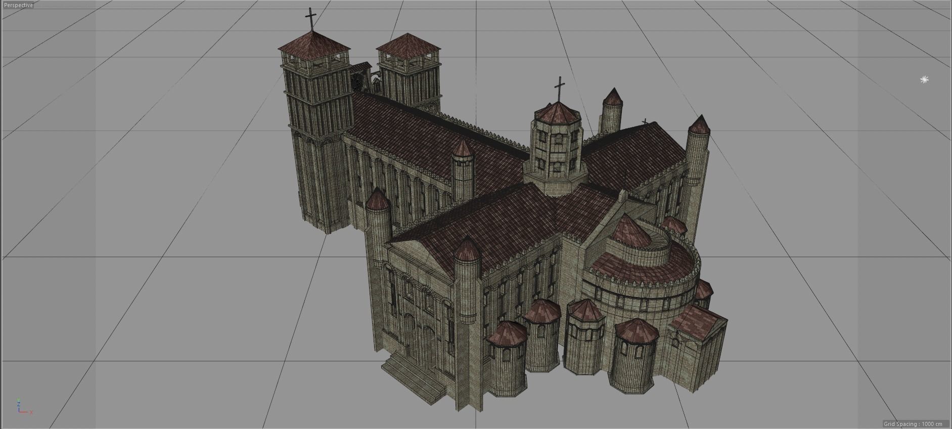 Cathedral Romanesque with Hermitage and houses 3D model_10