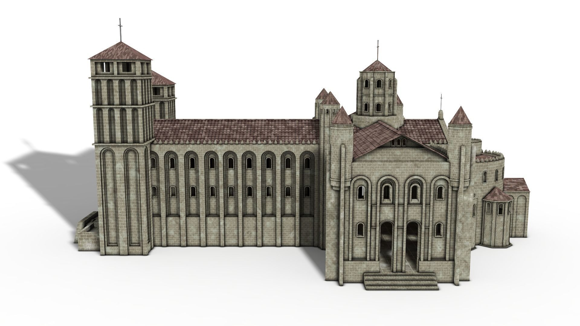 Cathedral Romanesque with Hermitage and houses 3D model_3