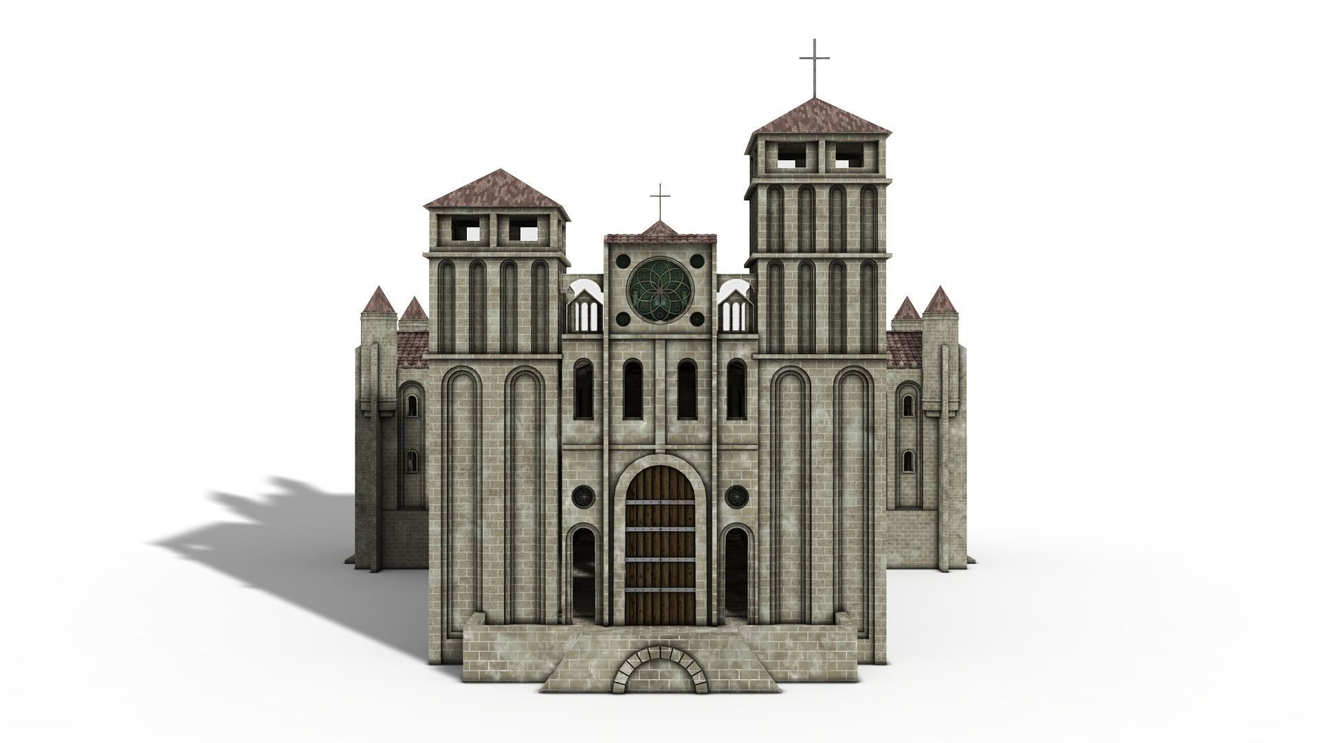 Cathedral Romanesque with Hermitage and houses 3D model_1