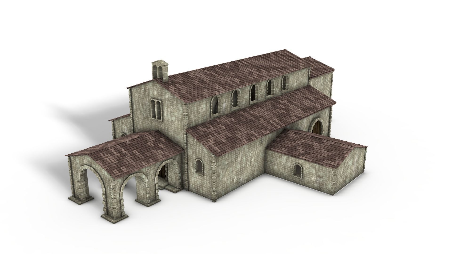 Cathedral Romanesque with Hermitage and houses 3D model_5