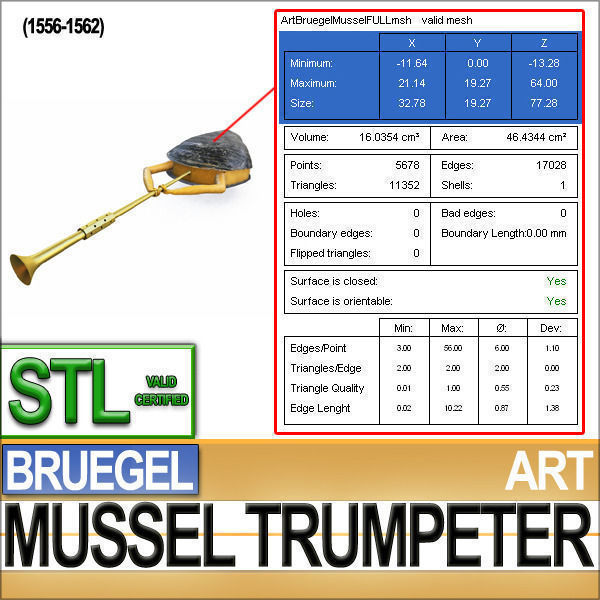 Bruegel Mussel Trumpeter Stl Printable 3D model_3