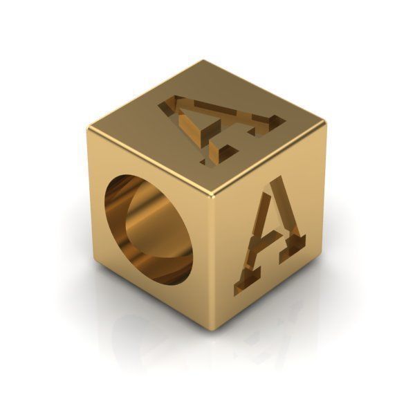CHARMS gold cube with letter 3D print model_1