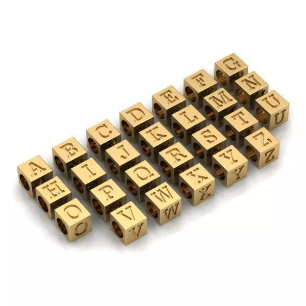 CHARMS gold cube with letter 3D print model_0