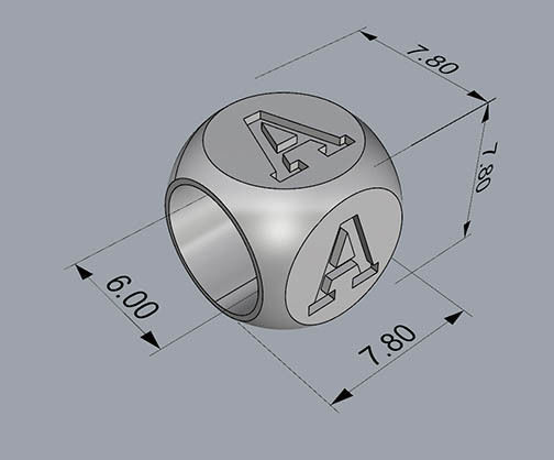 CHARMS gold dice with letter 3D print model_2