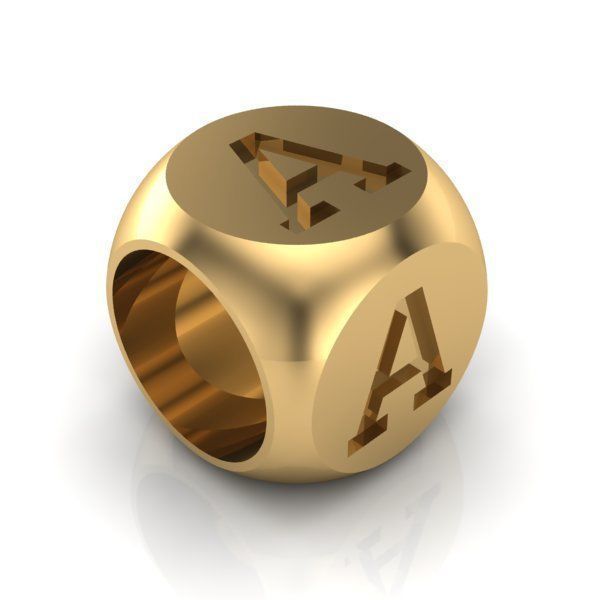 CHARMS gold dice with letter 3D print model_1