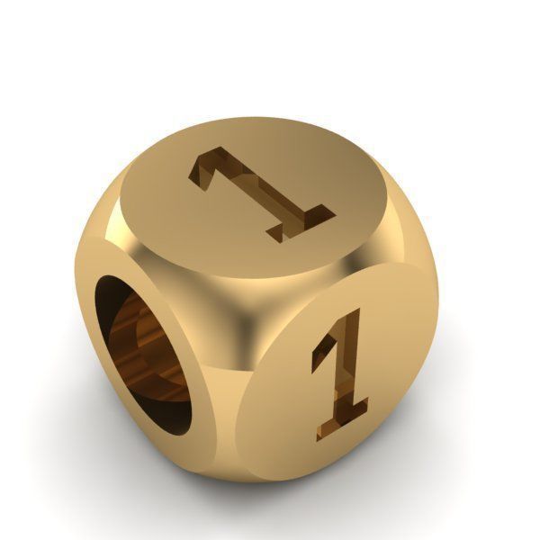 CHARMS gold dice with number one 3D print model_1