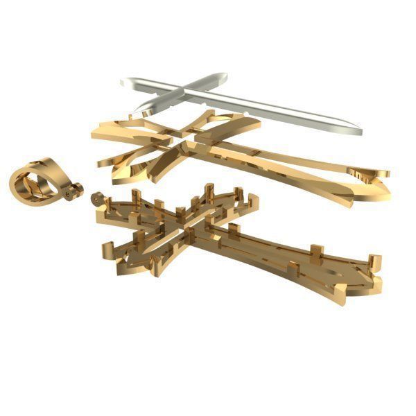 CROSS gold pendant 3D print model_3