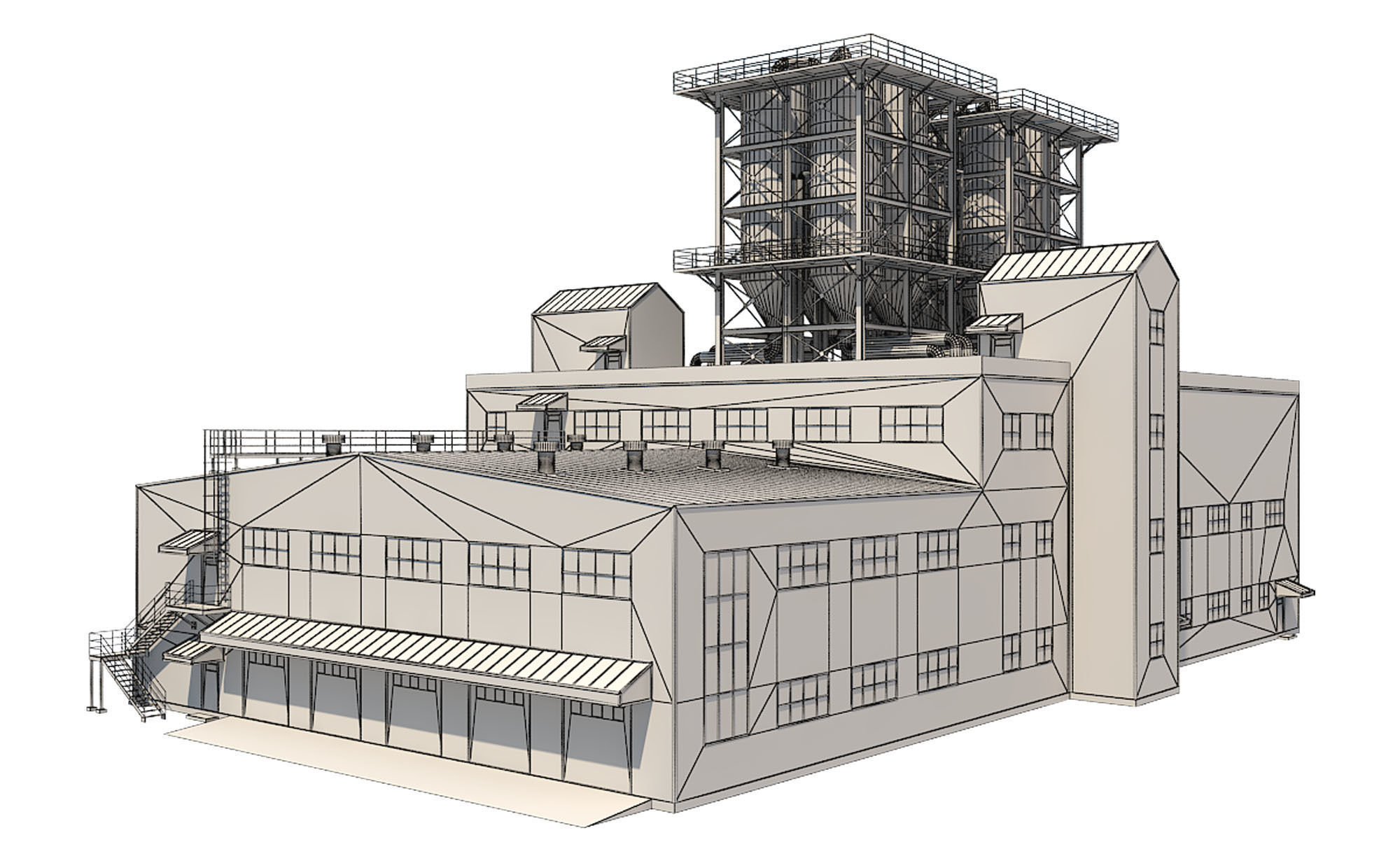 Industrial Building 2 Low-poly 3D model_9