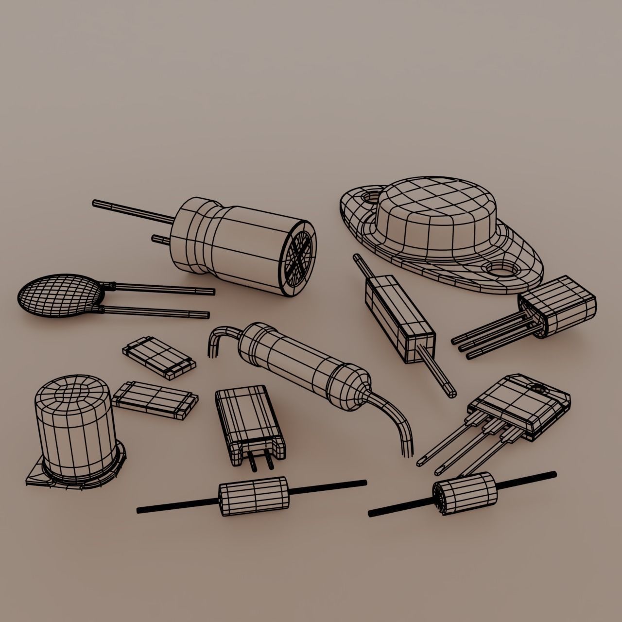 Basic Electronic Components Pack 3D model_1