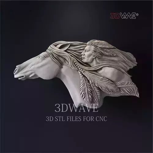 NATIVE AMERICAN AND A HORSE 3d stl files for CNC