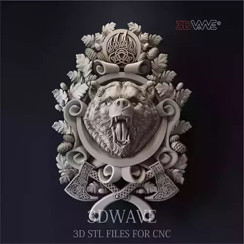 Bear hunting medallion 3d stl files for CNC 3D print model