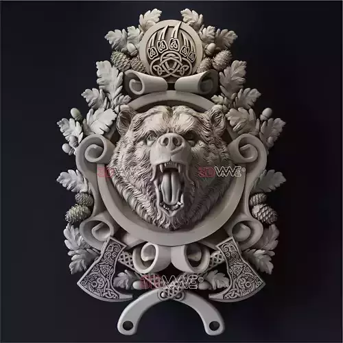 Bear head medallion 3d stl model for cnc 3D print model
