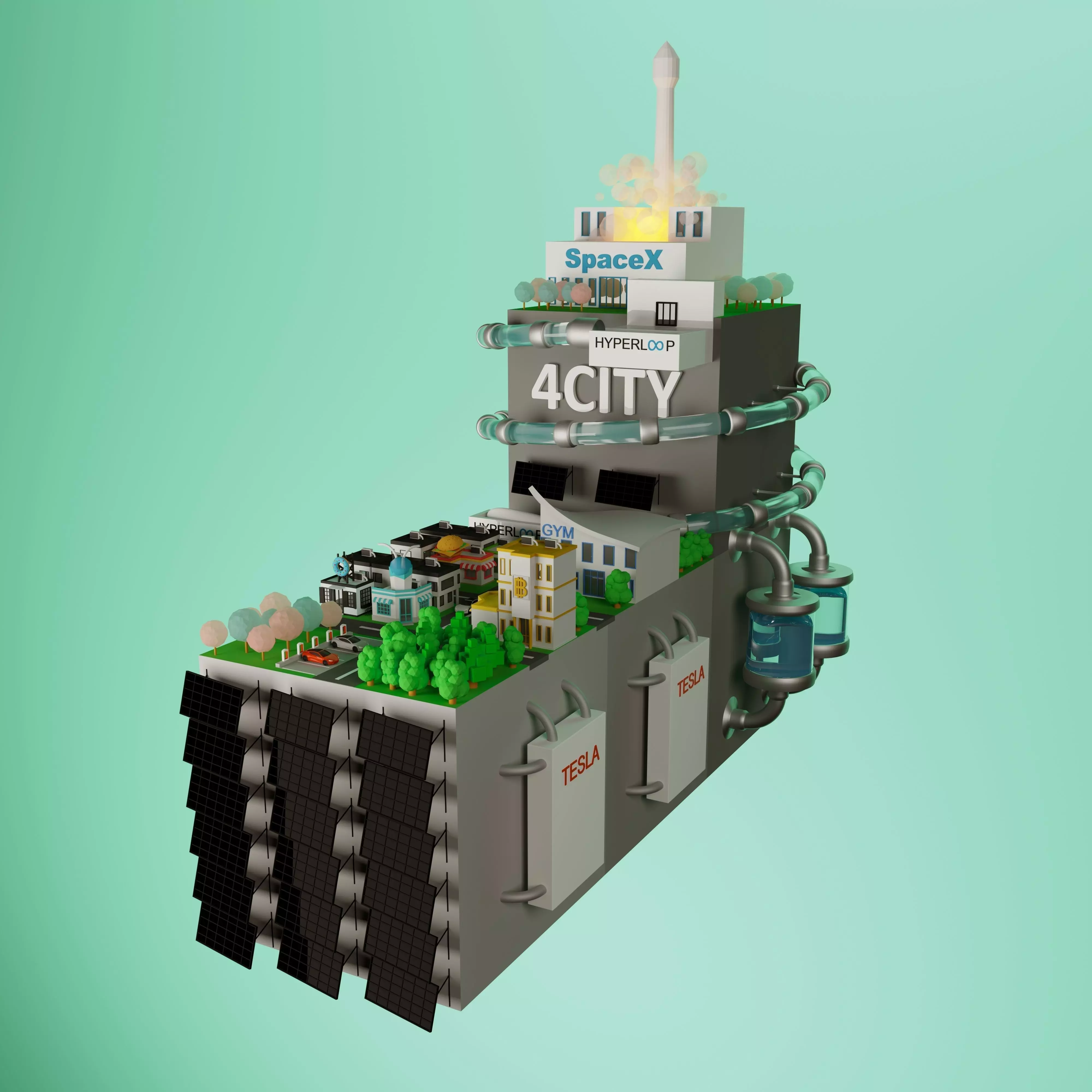 city of the future Low-poly 3D model_0