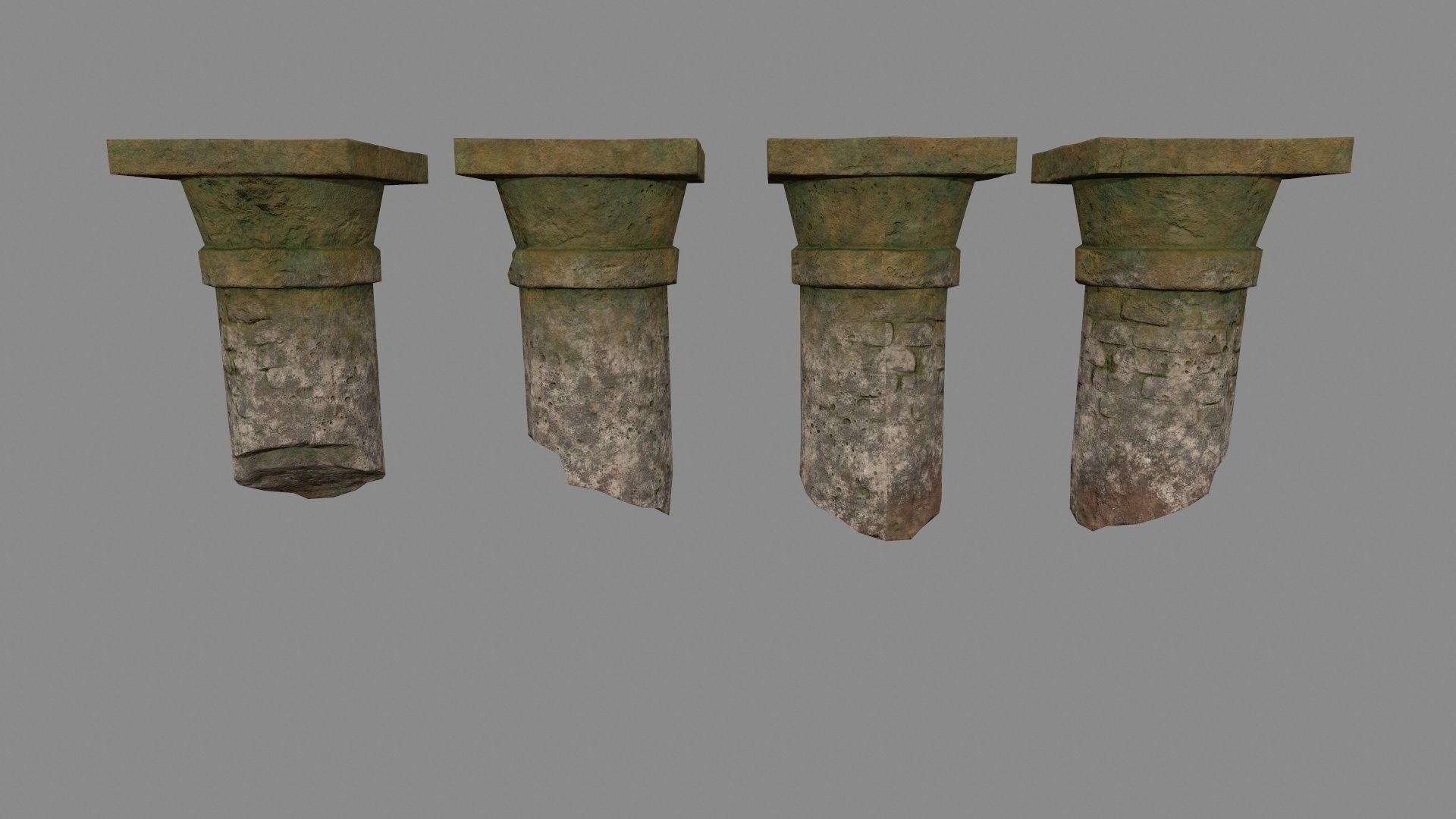 pillar set of old stone columns Low-poly 3D model_8