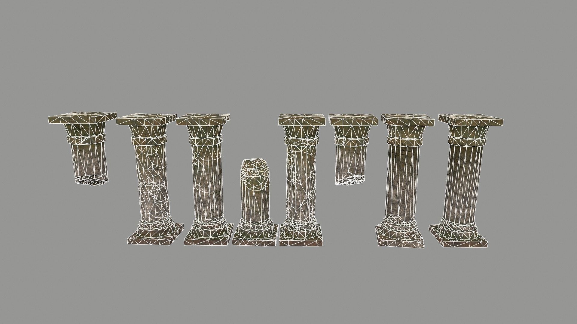 pillar set of old stone columns Low-poly 3D model_2