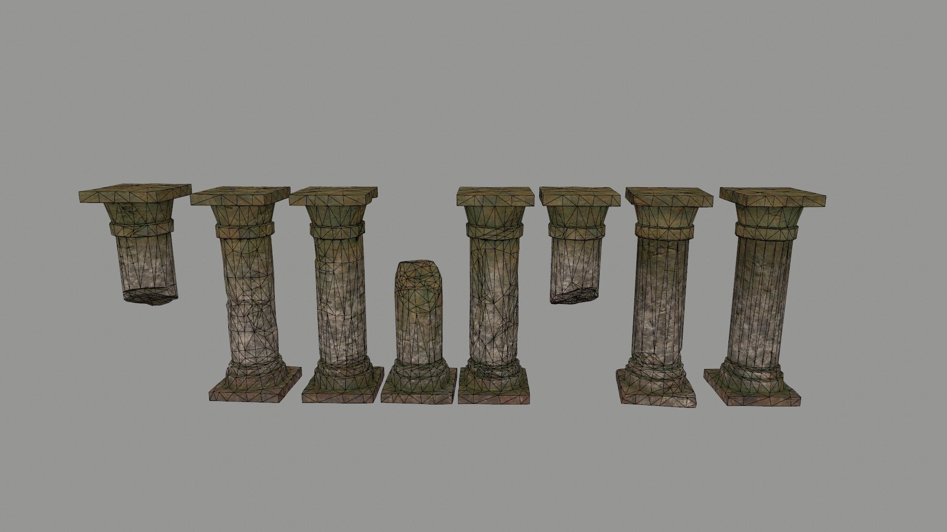 pillar set of old stone columns Low-poly 3D model_1