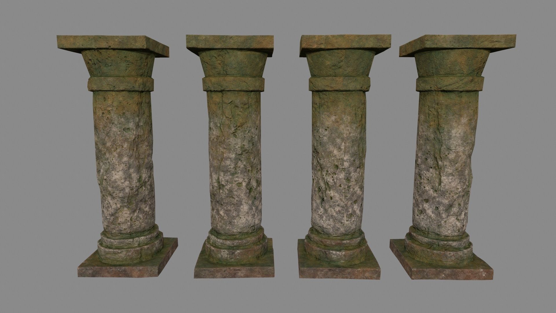 pillar set of old stone columns Low-poly 3D model_9