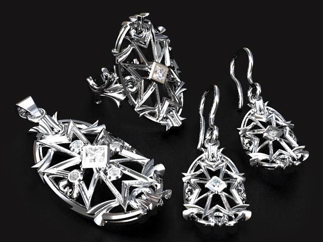 Maltese Cross Jewelry set 3D print model_2