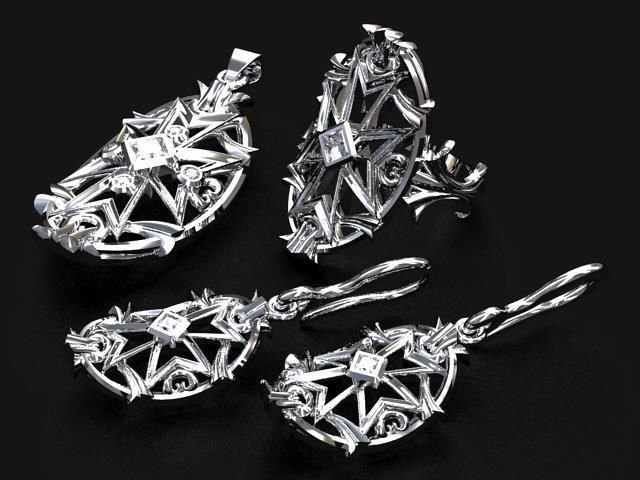 Maltese Cross Jewelry set 3D print model_4