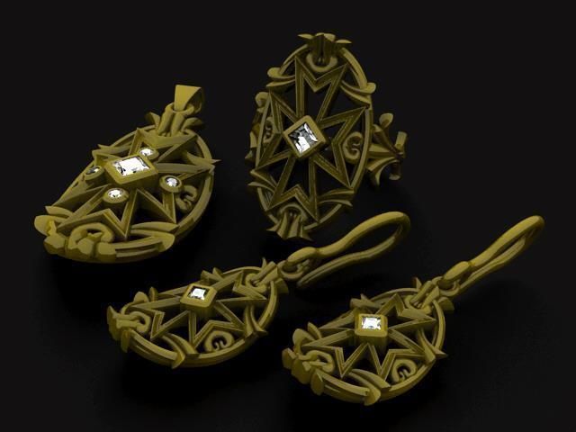 Maltese Cross Jewelry set 3D print model_1