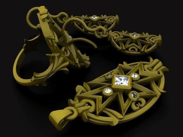 Maltese Cross Jewelry set 3D print model_9