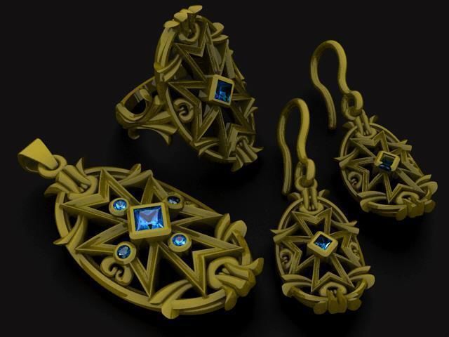 Maltese Cross Jewelry set 3D print model_7