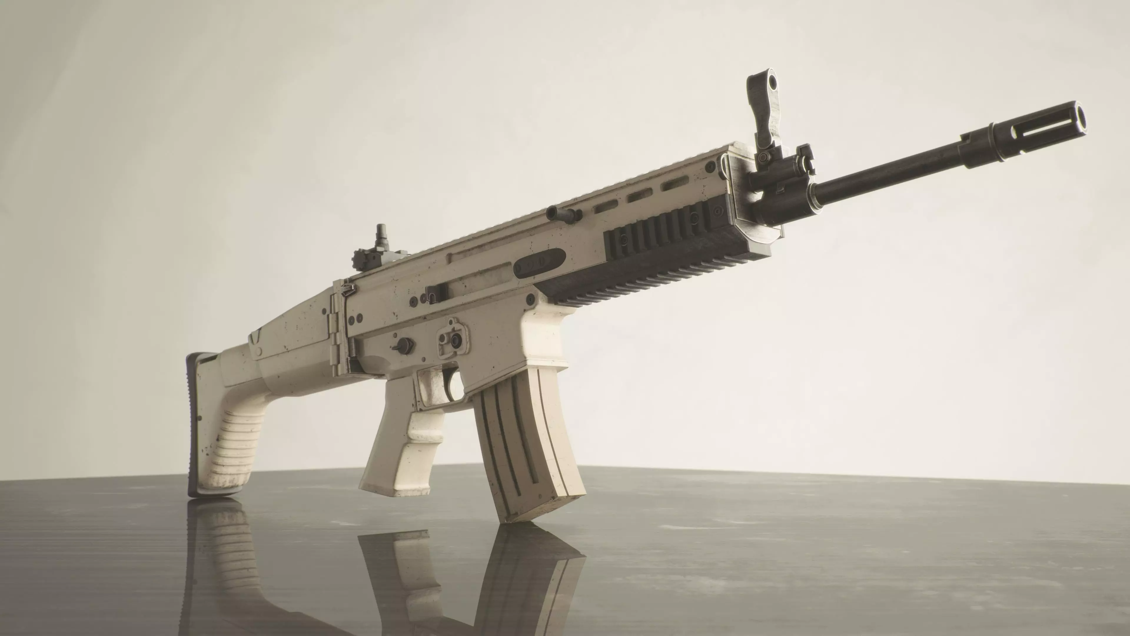 Free Scar L rifle on table Free low-poly 3D model