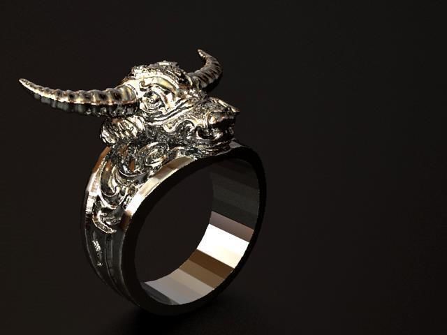 Buffalo Head Tatoo Ring  3D print model_3